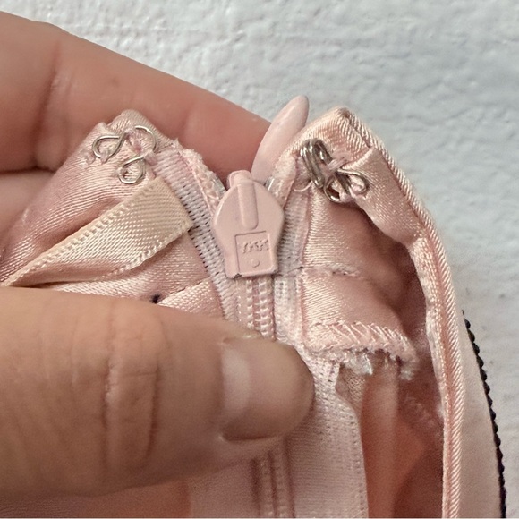 Express 100% Silk Blush Pink A-Line Midi Skirt Black Trim Bow Size 2 - Picture 8 of 10